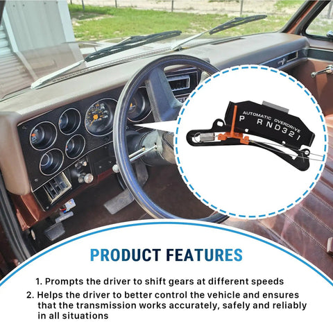Interior view of Chevy GMC truck showing Gear Shift Indicator Assembly Replacement For Chevy GMC Truck 4 Speed Automatic 1982 1983 Indicator