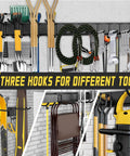 64 Inch Garage Tool Organizer Wall Mount With 18 Adjustable Garden Tool Hanger Rack Heavy Duty Hooks And Shovel Holder in use