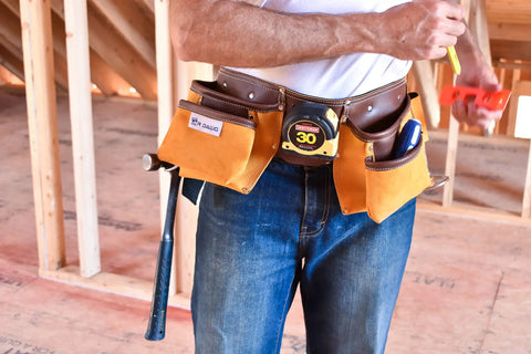 11 Pocket Suede Leather Heavy Duty Tool Belt Built Tough For Pros With Hammer Loops Measuring Tape Clip 4 Large Pouches