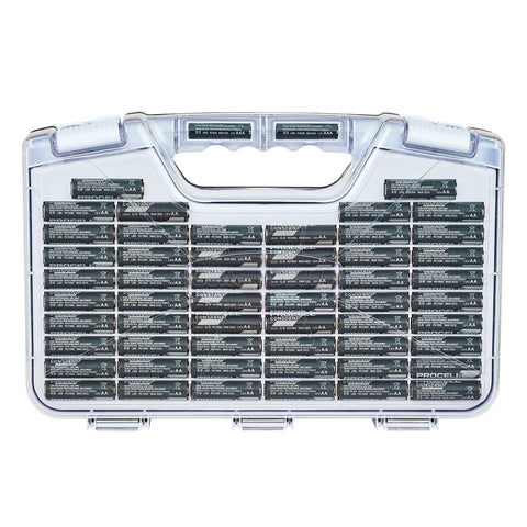 Hella Smart Portable Battery Organizer Storage Case With Built In Tester Holds A Solid Load Of Cells Double Sided Design Employs Clear View Cover To Keep Everything Secure And Ready