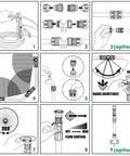 Flexible Sprinkler System With Metal Spike Base, Above Ground DIY Irrigation Kit, Multi Adjustable Lawn Sprinkler Set diagram