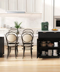 Badass Eighty Three Inch Waterproof Faux Marble Kitchen Cart With Integrated Power Hub Dual Side Rolling Drawers Ultimate Weekend Coffee Corner And Modern Dining Island Ready To Rock In Sharp Black with chairs and green coffee machine.