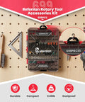 All In One 699 Piece Rotary Tool Accessories Kit with pegboard background, showcasing 1/8 inch shank bits and universal attachments.