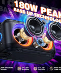 Epic 180W Peak Party Bluetooth Speaker with four drivers, dual 4.04 inch subwoofers, deep bass and 105dB HD sound, IPX5