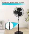 Pedestal Floor Fan With Remote, Adjustable Height, Touch Control, 90 Degree Oscillation, 3 Speed Settings, Quiet Free Standing Cooling