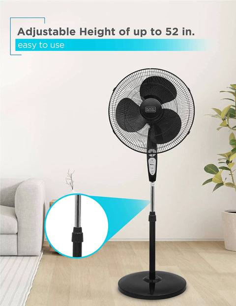Pedestal Floor Fan With Remote, Adjustable Height, Touch Control, 90 Degree Oscillation, 3 Speed Settings, Quiet Free Standing Cooling