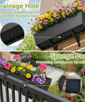 Tough As Nails Two Pack Metal Railing Planter Box 36 Inch with drainage hole and sponge pads for outdoor use.