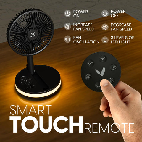 All In One Portable Battery Powered Fan For Travel And Camping With Four Speed Modes Remote And Carry Case USB C Power Bank