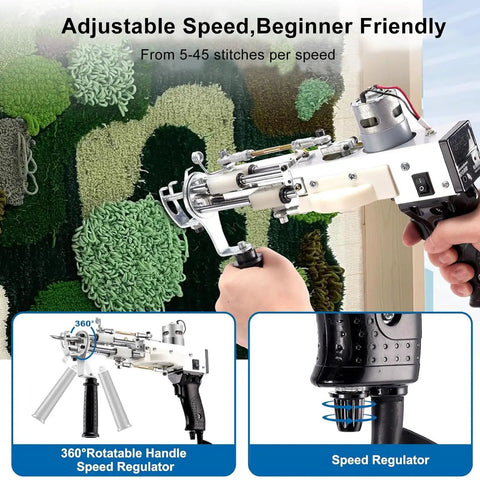 Rug Tufting Gun Starter Kit With 360 Degree Adjustable Handle For Easy Carpet Making in use creating textured rug