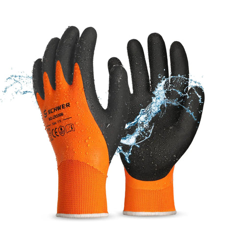 Waterproof Work Gloves for Men and Women, Double Latex Coated, Non Slip Grip, Two Pairs, Gardening and Construction, Size Large