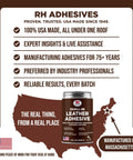 Heavy Duty Leather Adhesive 4 Oz Glue For Leather Repair And Crafting For DIY Upholstery Waterproof Heat Resistant Flexible Long Lasting High Strength Bond For Bags Jackets Wallets And More with map image showing Made in Massachusetts.