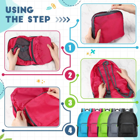Folding steps for Bulk 50 Pack 17 Inch Backpacks For Adults Lightweight Grab And Go Travel Bookbags In Five Colors