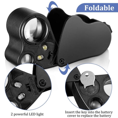 Two Pack Dope Illuminated Jewelers Loupe Set With 30X 60X 90X Magnifications UV Black Light And Bright LED Light