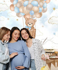 Blue Bear Hot Air Balloon Backdrop For Boy Tot Friendly Baby Shower Photo Booth Prop 7x5ft Cotton Fabric, Reusable