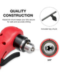Right Angle Corded Drill With 55 Degree Head For Tight Spots Three Eighths Inch Keyed Chuck Variable Speed 0 To 1400 RPM 120V Power Drill