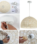 Assembly steps of 20 Inch Black Modern Bohemian Woven Rope LED Pendant Light Fixture With Adjustable Dome Ceiling Lamp for Kitchen Island.