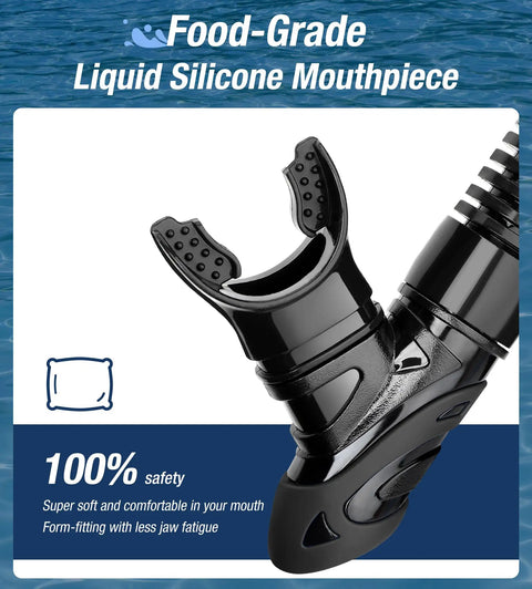 Dry Snorkel With Top Dry Valve And Food Grade Silicone Mouthpiece Close-up on Mouthpiece