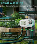 No Fuss All In One Sprinkler Timer For Garden Hose With Child Lock Programmable Brass Digital Water Timer 4 Zone For Drip Irrigation And Pool Rain Delay Auto Manual Waterproof Screen Battery Powered in use on a garden bed.