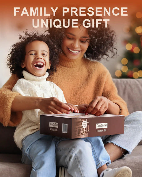 Family opening 3D Wooden Puzzle Model Car Kit For Adults Build A Classic Tram Train Set With Realistic Rails And Real Wood Finish Hands On Toy Gift Idea For Christmas Fathers Day Birthday Dope Build Experience