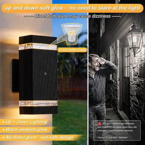 Dusk To Dawn Outdoor Lights For Front Door And Porch 5W LED Exterior Wall Sconces IP65 Waterproof Auto On Sensor At Night Off At Day Weatherproof Exterior Lighting For Porch Garage Yard showing soft glow and design features