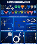 Boss Grade 34 Piece Coolant Vacuum Refill And Pressure Diagnostic Tester Kit With Universal Adapters, featuring 22 radiator adapters and tools.