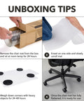 Clear Carpet Office Chair Mat With Extended Lip 36x48 Inches For Easy Glide Protect Your Carpeted Floors From Rolling Desk Chair Anti Skid Top Surface With Gripping Underneath For Home And Office unboxing instructions showing unpacking, unrolling, weighing corners, and chair mat in use.