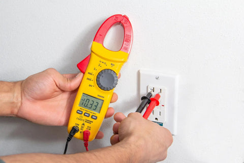 Pro Grade Digital Snap Around Clamp Meter With 5 Functions And 9 Range For Quick Voltage Testing, Measures 400 600V AC DC, Resistance And Continuity, Data Hold, Auto Power Off, Includes Case, Yellow Compact Tool used on outlet