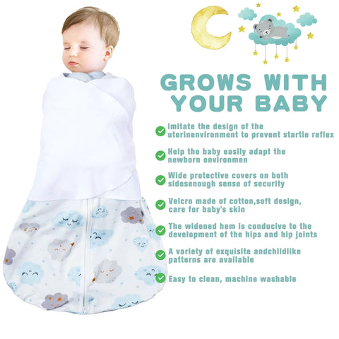 Newborn Sleep Sack Swaddle For 3 To 6 Months Cozy Crib Safe Three Way Adjustable Wearable Blanket With Safe Swaddle Wings