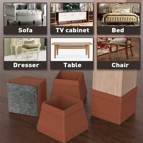 16 Pack Square Silicone Chair Leg Floor Protectors With Felt Bottom, 1.5 Inch Black Size on various furniture types