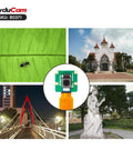 Next Level 16MP IMX519 Autofocus Camera Module For Raspberry Pi 5 And 4B 3B Plus showcased with diverse outdoor images and insect close-up.