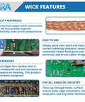Flat Woven Copper Desoldering Wick With No Clean Flux For Easy Damage Free Solder Removal 3 features infographic