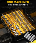 78 PCS Precision Screwdriver Set All In One With Socket Bits And Ratcheting Wrench In Premium Case displayed open