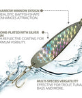 Pro Grade Spoon Fishing Lures Set, 2 Oz Silver Finish, 6 Pack With 3X Strong Mustad Treble Hooks For Saltwater And Freshwater