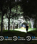 Rechargeable Waterproof Spotlight Up To 4500 Lumens Handheld Beast Mode Searchlight illuminating a forest path at night