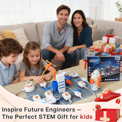 Space Theme STEM Kit With Voice Control For Kids Ages 8 To 12, 300 Plus Projects, Hands On Electronics Circuit Lab, Advanced Edition, Rocket Launcher And Lights, Great Gift For Curious Builders on table