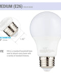 Pack Of 6 A19 LED Light Bulbs 60W Equivalent 5000K Bright White 800 Lumens 9W Replacement E26 Base with dimensions