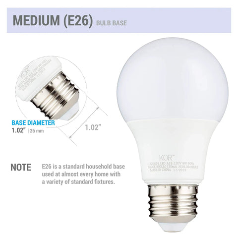 Pack Of 6 A19 LED Light Bulbs 60W Equivalent 5000K Bright White 800 Lumens 9W Replacement E26 Base with dimensions