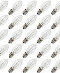 Box Of 25 Clear Blinker Light Bulbs With C7 Candelabra Base Random Blinking Perfect For Night Lights Christmas String Lights Holiday Decor And Seasonal Displays 7 Watt neatly arranged in rows