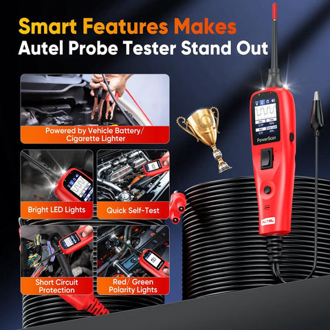 PowerScan PS100 Power Circuit Probe Kit For All 12V And 24V Cars, Pro Grade Automotive Diagnostic Tool With Real Time Readouts, Easy Wiring Tester, Durable, Reliable Car Electrical Troubleshooter; red probe tester.