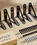 Heavy Duty Steel Wall Mount Shelf Brackets 4x3 Inch Black L Brackets with screw anchor kit in a 6 pack layout.