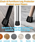 Heavy Duty Rubber Chair Leg Tips With One Inch Interior Non Slip Floor Protectors, black rubber tips for various furniture legs.