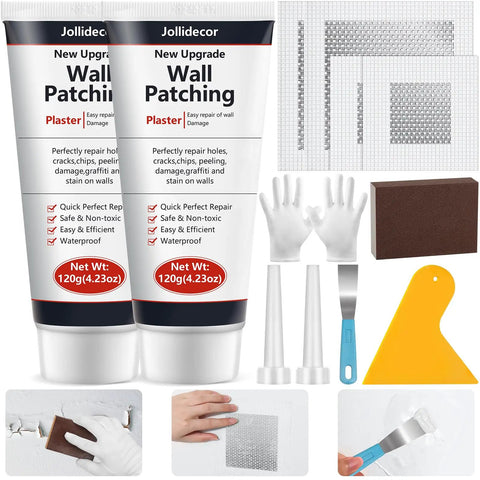 2 Pack Drywall Repair Kit With Quick Dry Spackle For Patching Holes And Cracks, Includes 120g Plaster, Two Scrapers, Nozzle Extenders