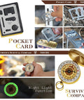 14 In 1 Survival Kit For Men Gift For Him Dad Husband Emergency Gear And Equipment For Hunting Fishing Camping And Outdoor Adventure showing pocket card and luminous compass