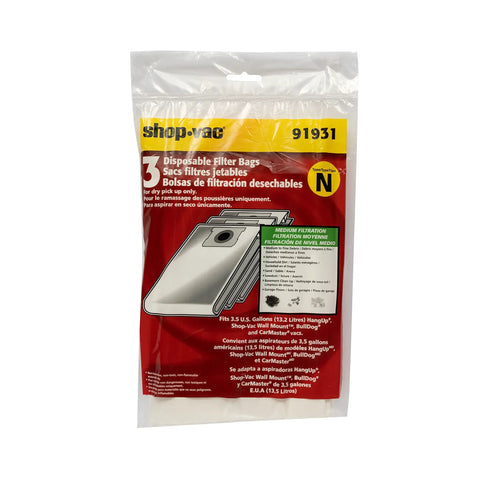 Disposable Filter Bags For 3.5 Gallon Wall Mount And HangUp Vacs Dry Pickup Only Quick Cleanup No Mess Disposal 3 Pack Replacement Bags