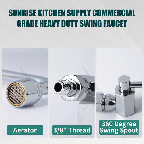Components of Heavy Duty 12 Inch Automatic Water Flow Swing Faucet For Commercial Wok Range Wall Mounted Pro Grade Kitchen Faucet
