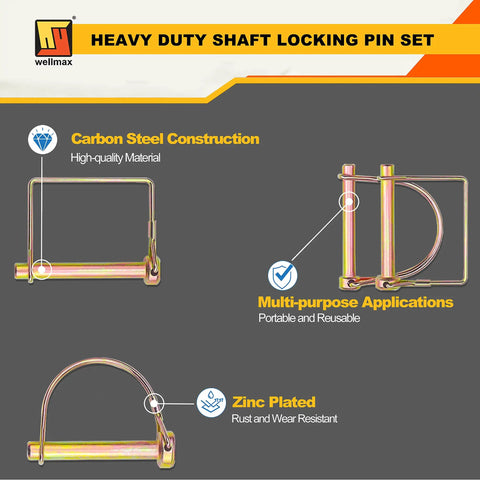 20 Pack Trailer Hitch Pins Set With 1/4, 5/16, And 3/8 Inch Diameters Zinc Plated Heavy Duty Shaft Locking Pins in gold