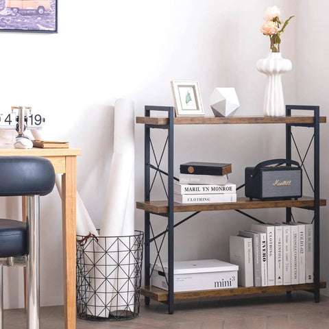 Heavy Duty Top Tier Industrial Bookshelf Featuring Solid Wood Planks And Sleek Matte Black Steel Frame For Living Room Decor Zero Hassle Quick Snap Assembly in modern interior setting