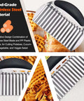 JAYVAR large stainless steel crinkle cutter with black handle for potatoes and vegetables.