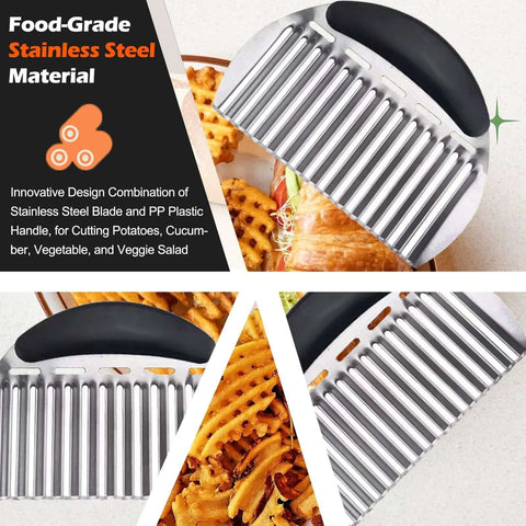 JAYVAR large stainless steel crinkle cutter with black handle for potatoes and vegetables.