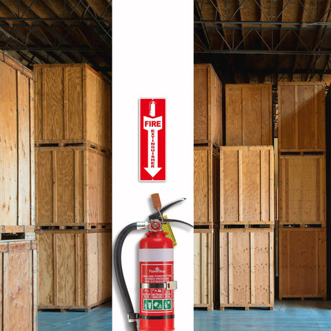 Four Pack Fire Extinguisher Signs, Self Adhesive Aluminum Safety Signs For Business, 12x4 Inches, Weather Resistant, Easy To Install